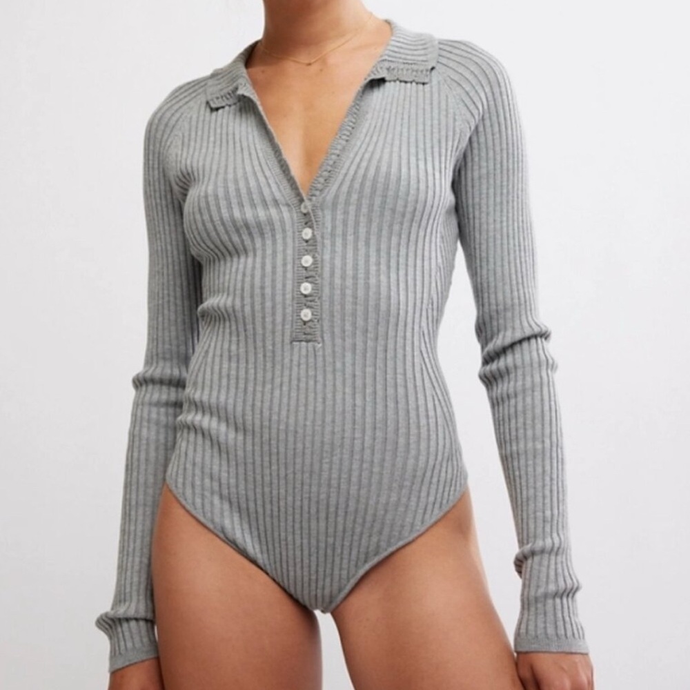 Free People Ready For It bodysuit / Grey NWT Long Sleeve